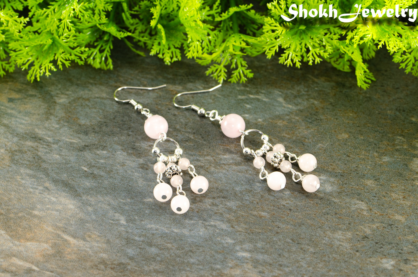 Statement Rose Quartz Chandelier Earrings.