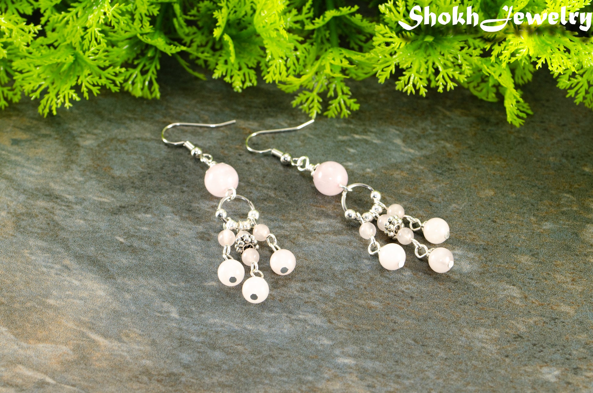 Statement Rose Quartz Chandelier Earrings.