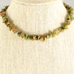Natural Unakite Crystal Chip Choker Necklace displayed on a bust.