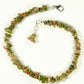 Close up of Natural Unakite Crystal Chip Choker Necklace.