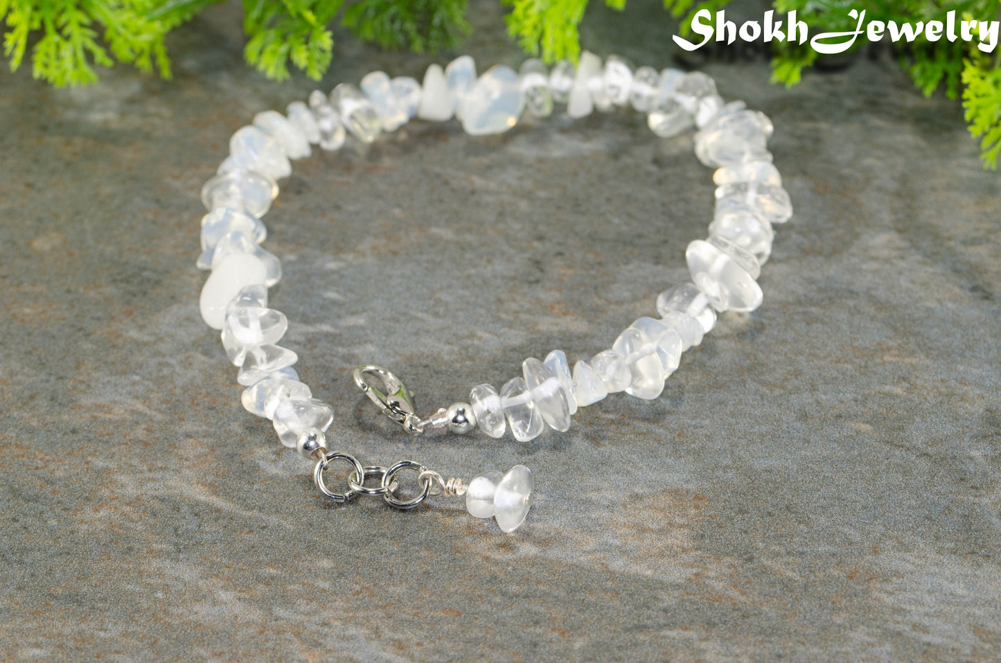 Natural White Opal Crystal Chip Bracelet with clasp.
