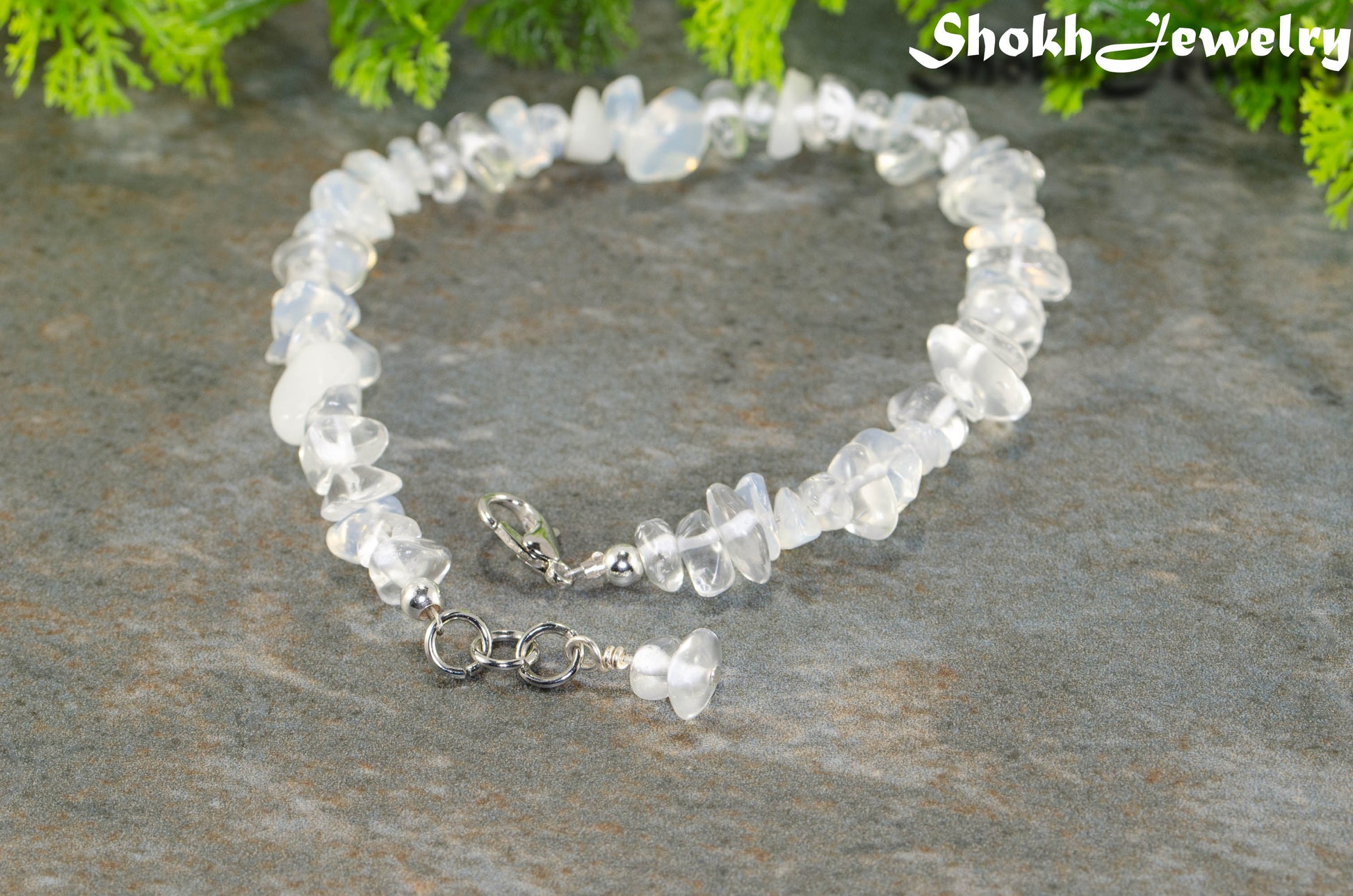 Natural White Opal Crystal Chip Bracelet with clasp.
