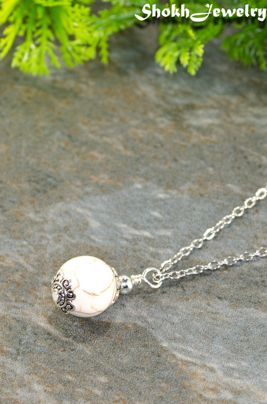 12mm White Howlite Pendant Necklace.