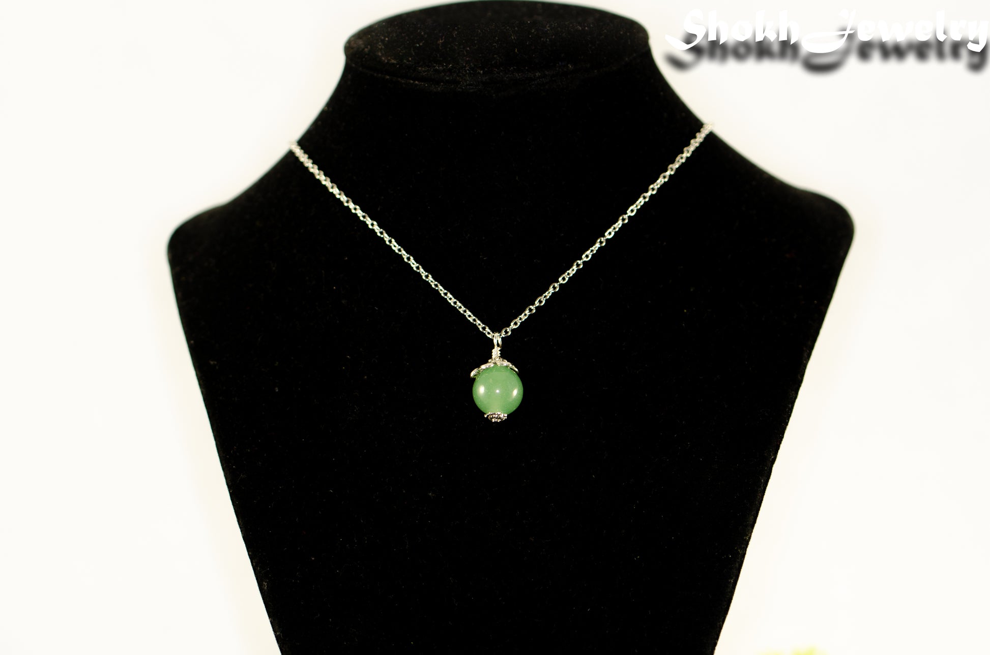 12mm Green Aventurine Pendant Necklace displayed on a bust.