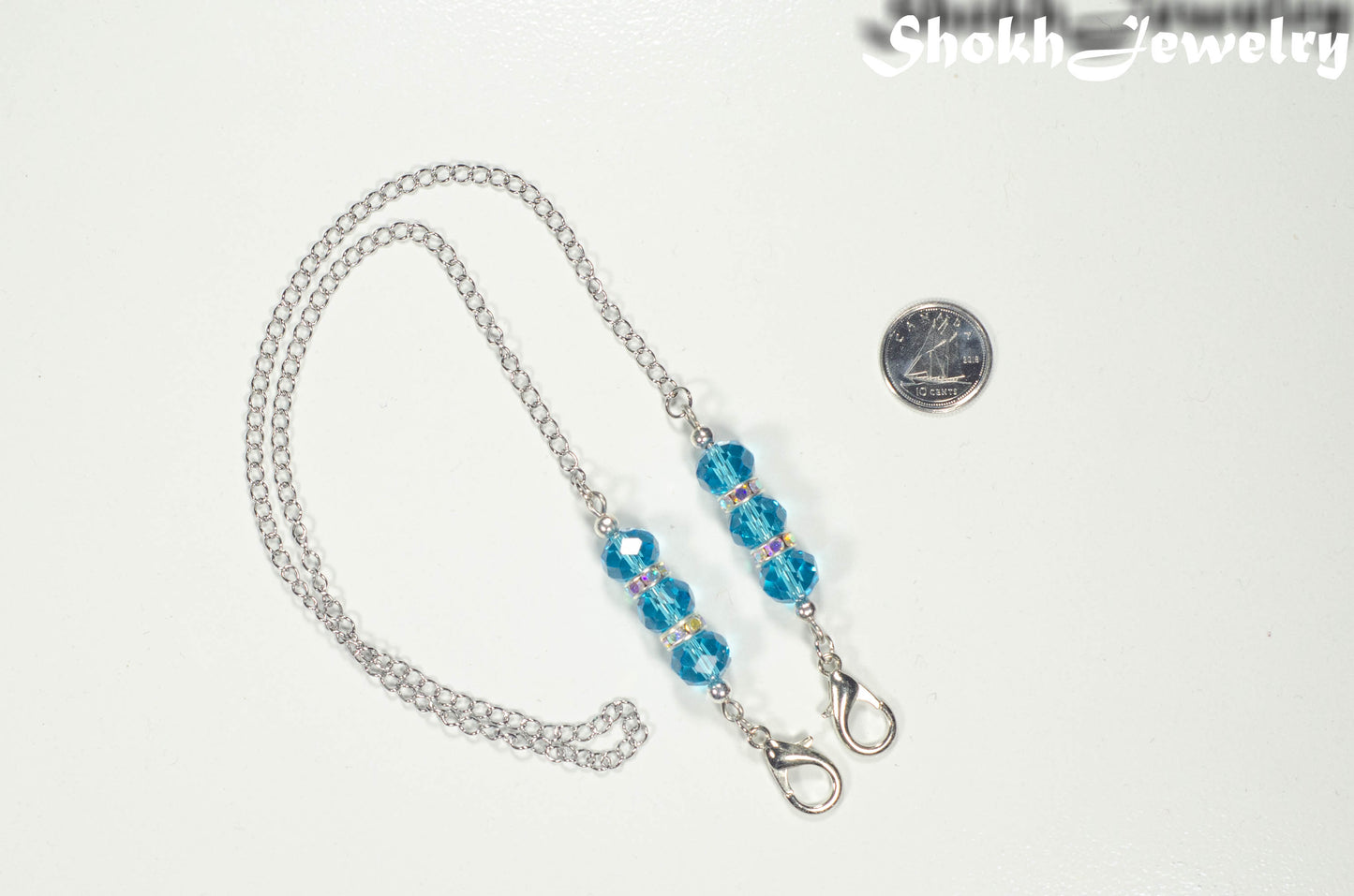 Clear Glass and Sparkly Rhinestone Eyeglass Chain, Beaded Face Mask Lanyard