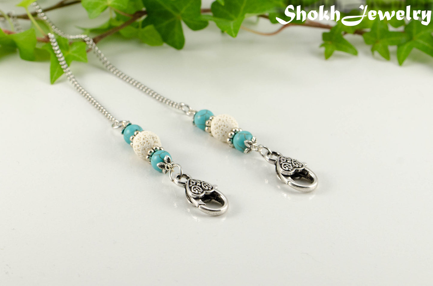 Gemstone and Lava Stone Eyeglass Chain,  Aromatherapy Face Mask Lanyard