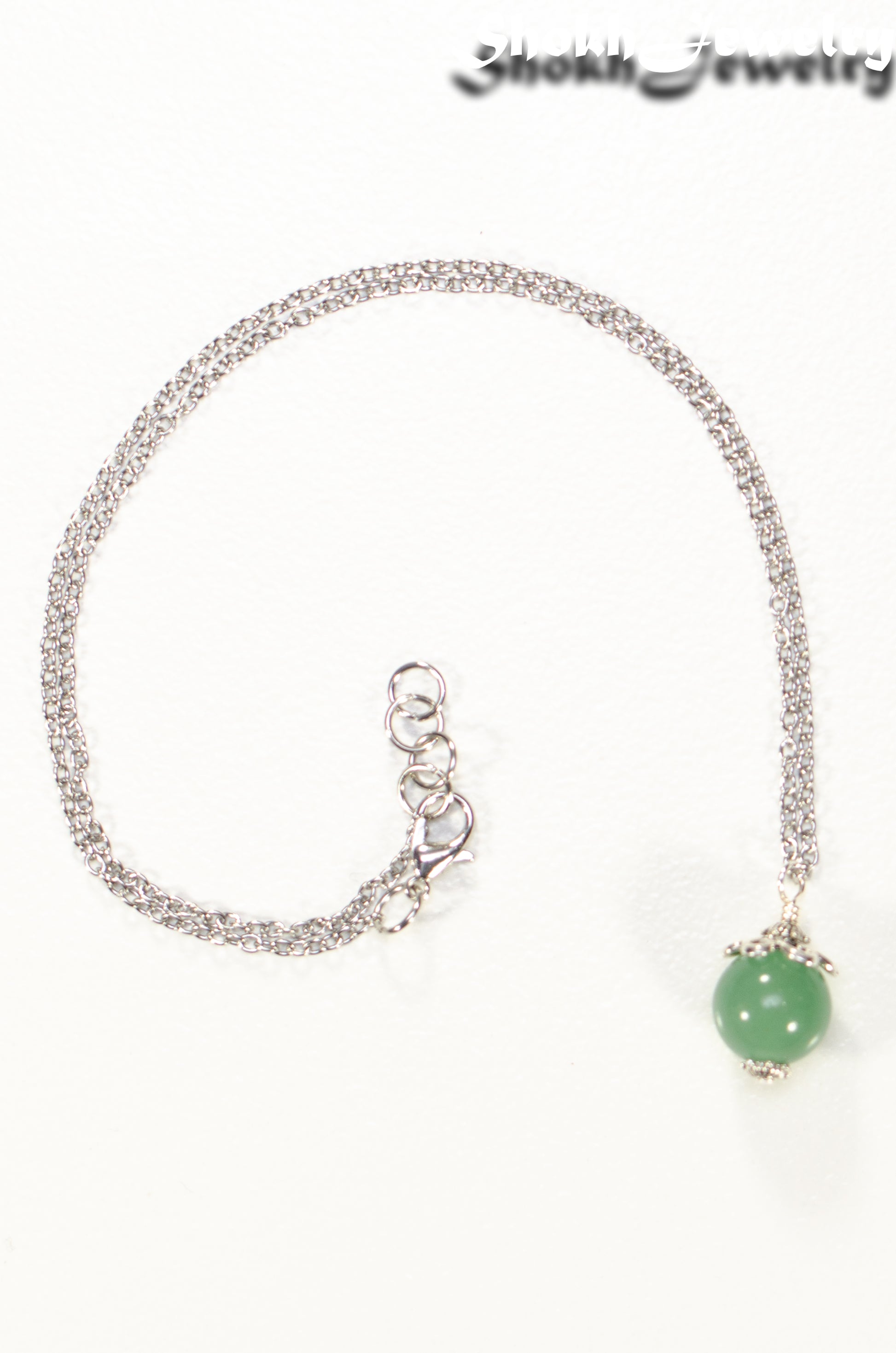 Top view of 12mm Green Aventurine Pendant Necklace.