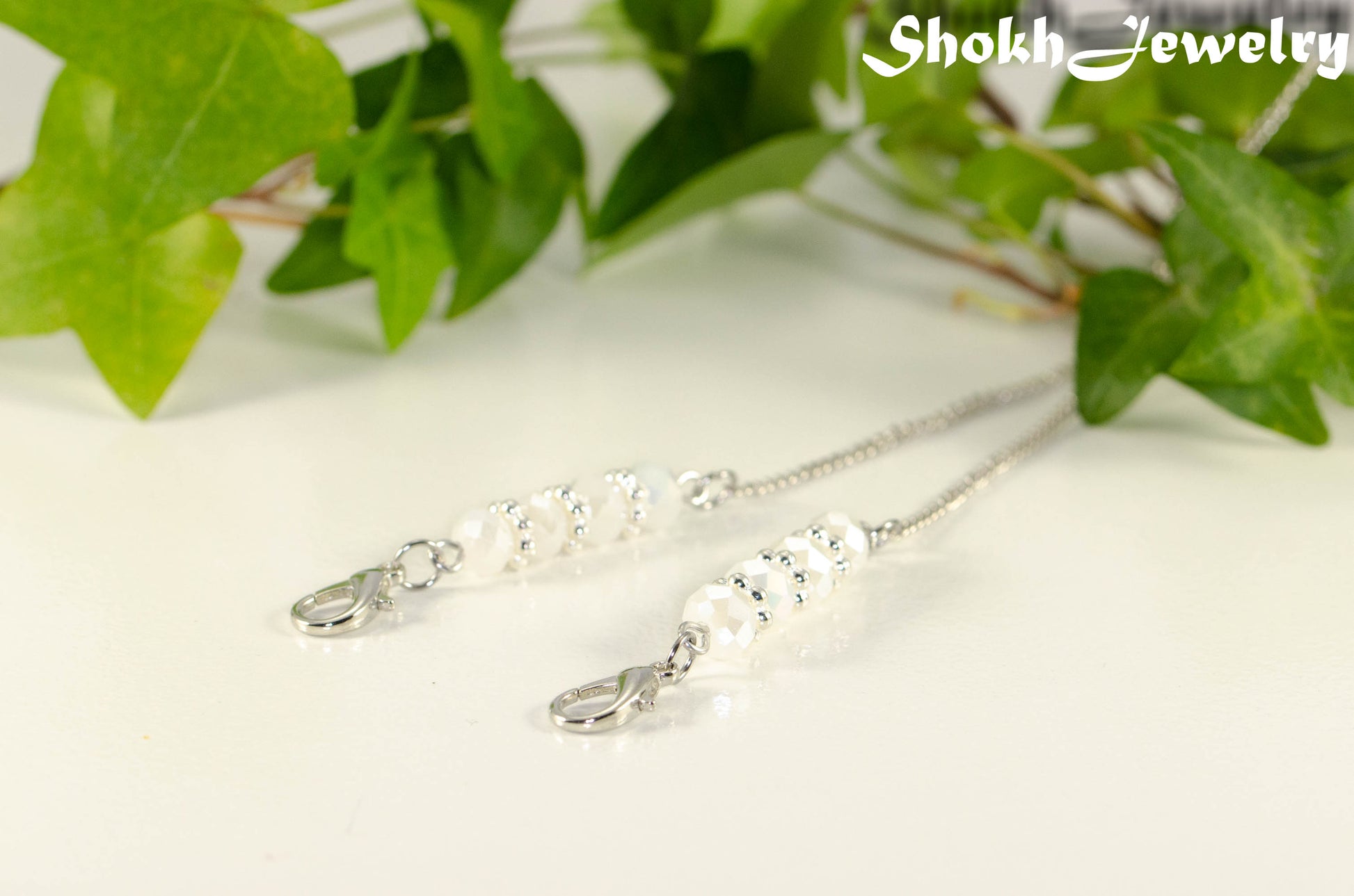 White Glass Crystal Eyeglass Chain