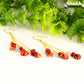 Long Gold Plated Chain and Red Dyed Bamboo Coral Chip Earrings for women.