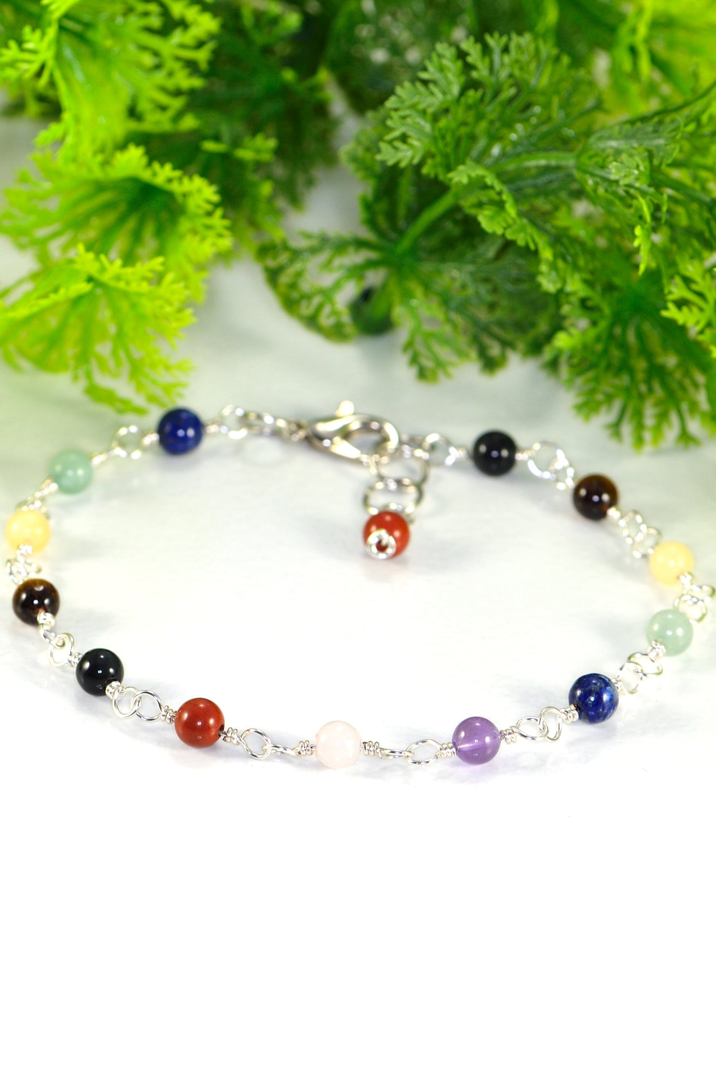 4mm Chakra Gemstone Link Bracelet with Clasp