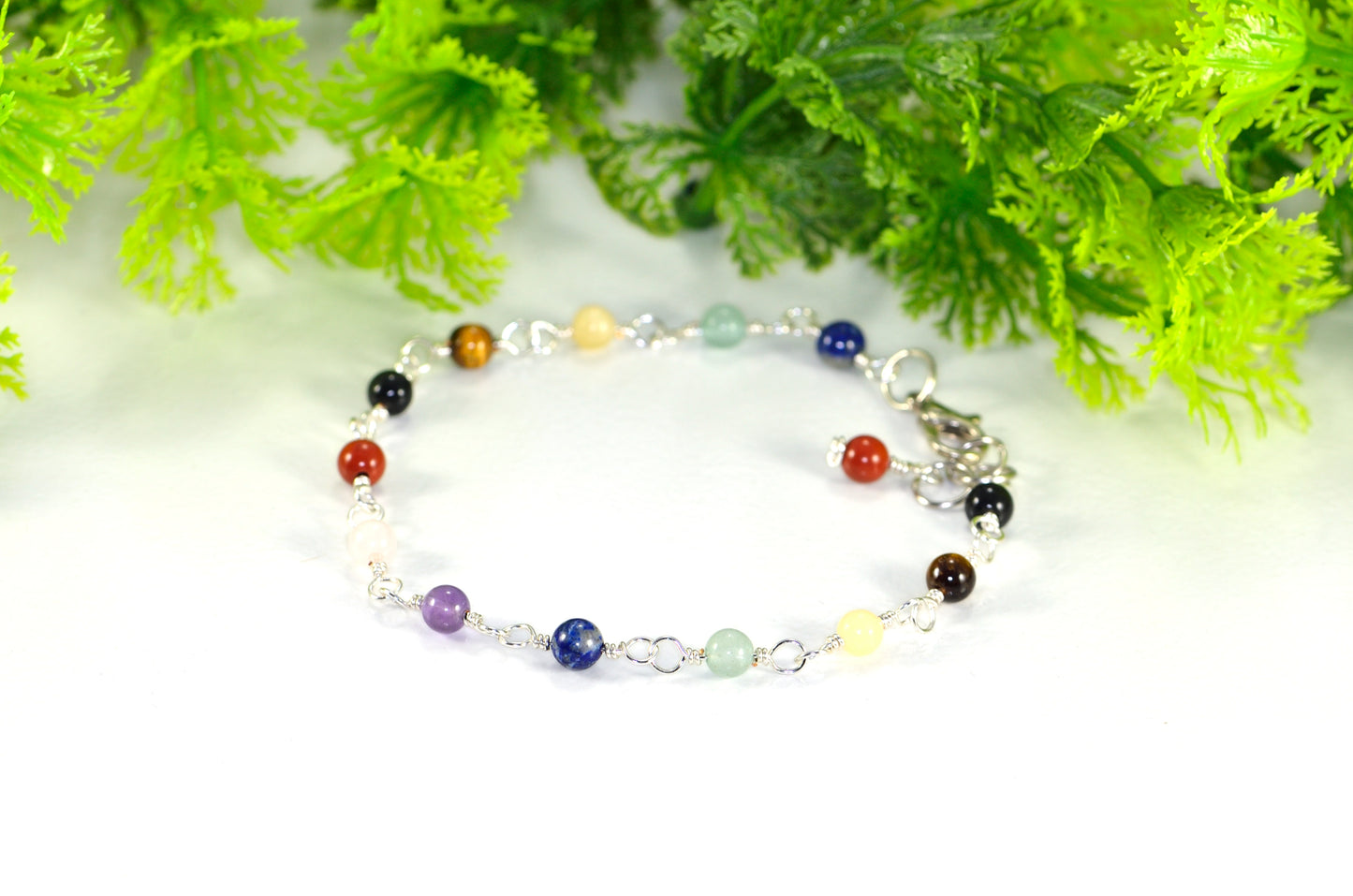 4mm Chakra Gemstone Link Bracelet with Clasp