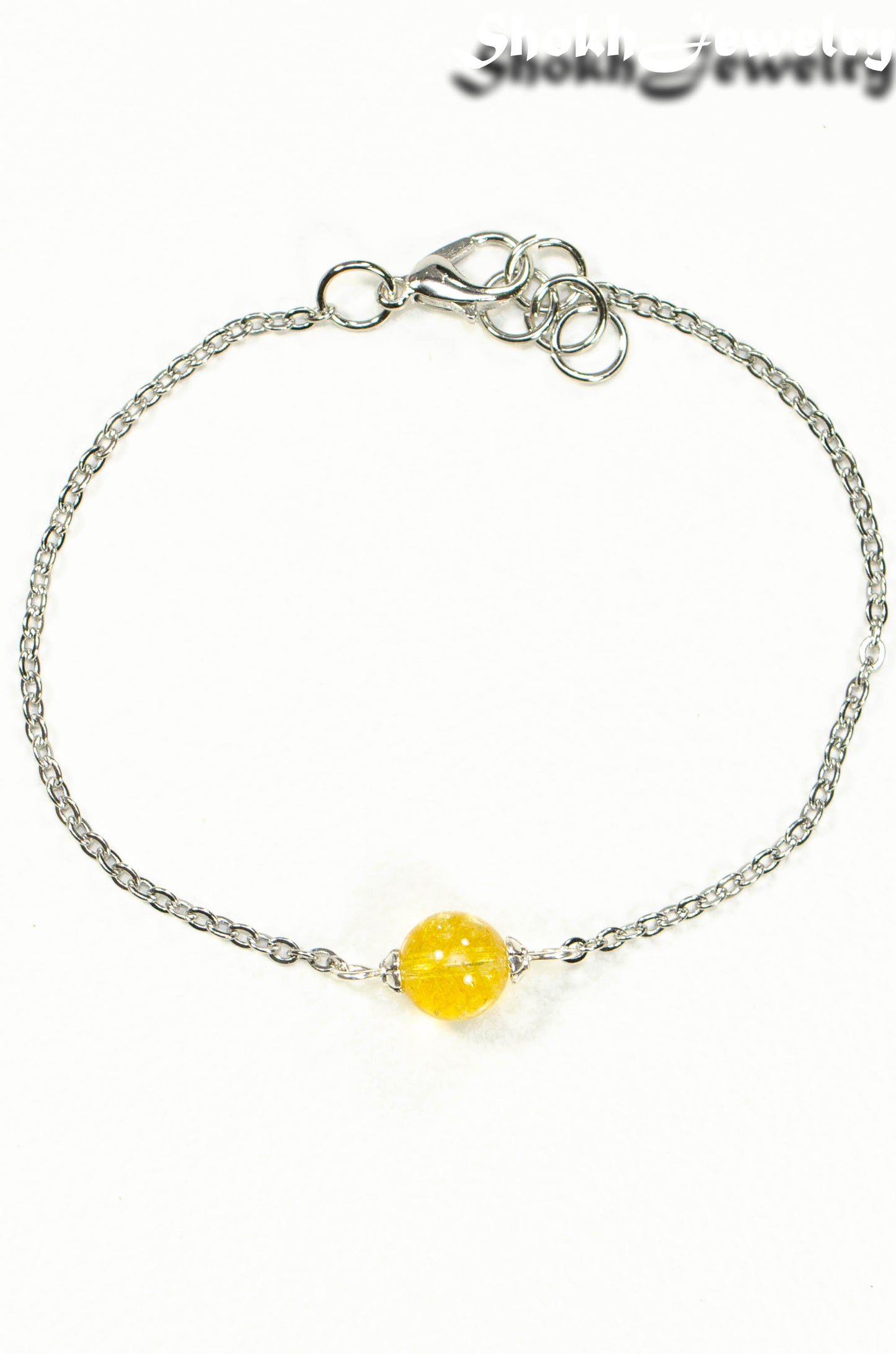 Top view of 8mm Citrine and Chain Anklet.