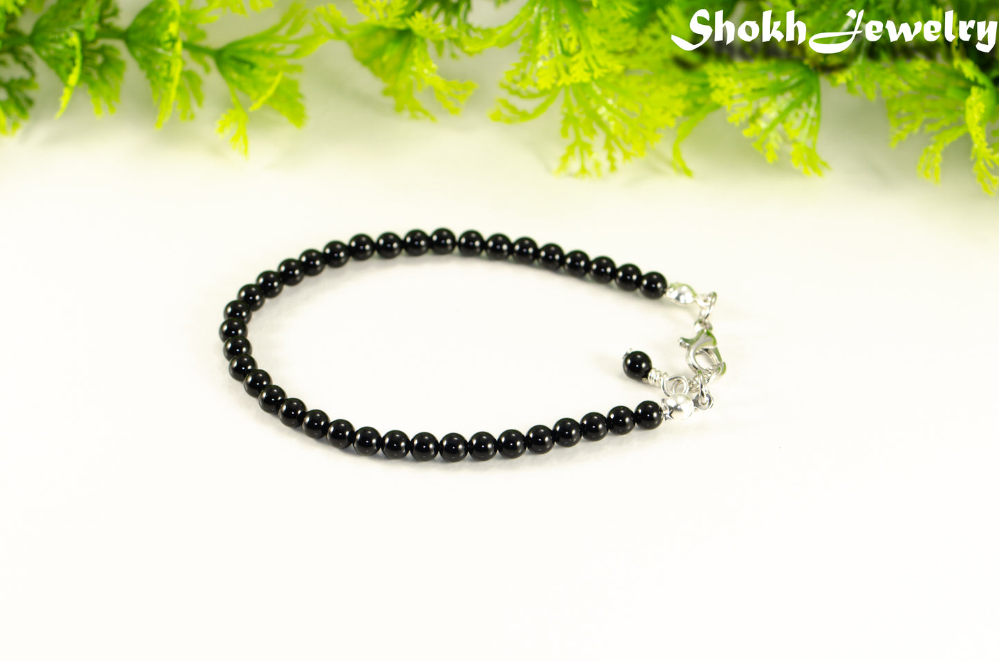 4mm Black Onyx Stone Bracelet with Clasp.