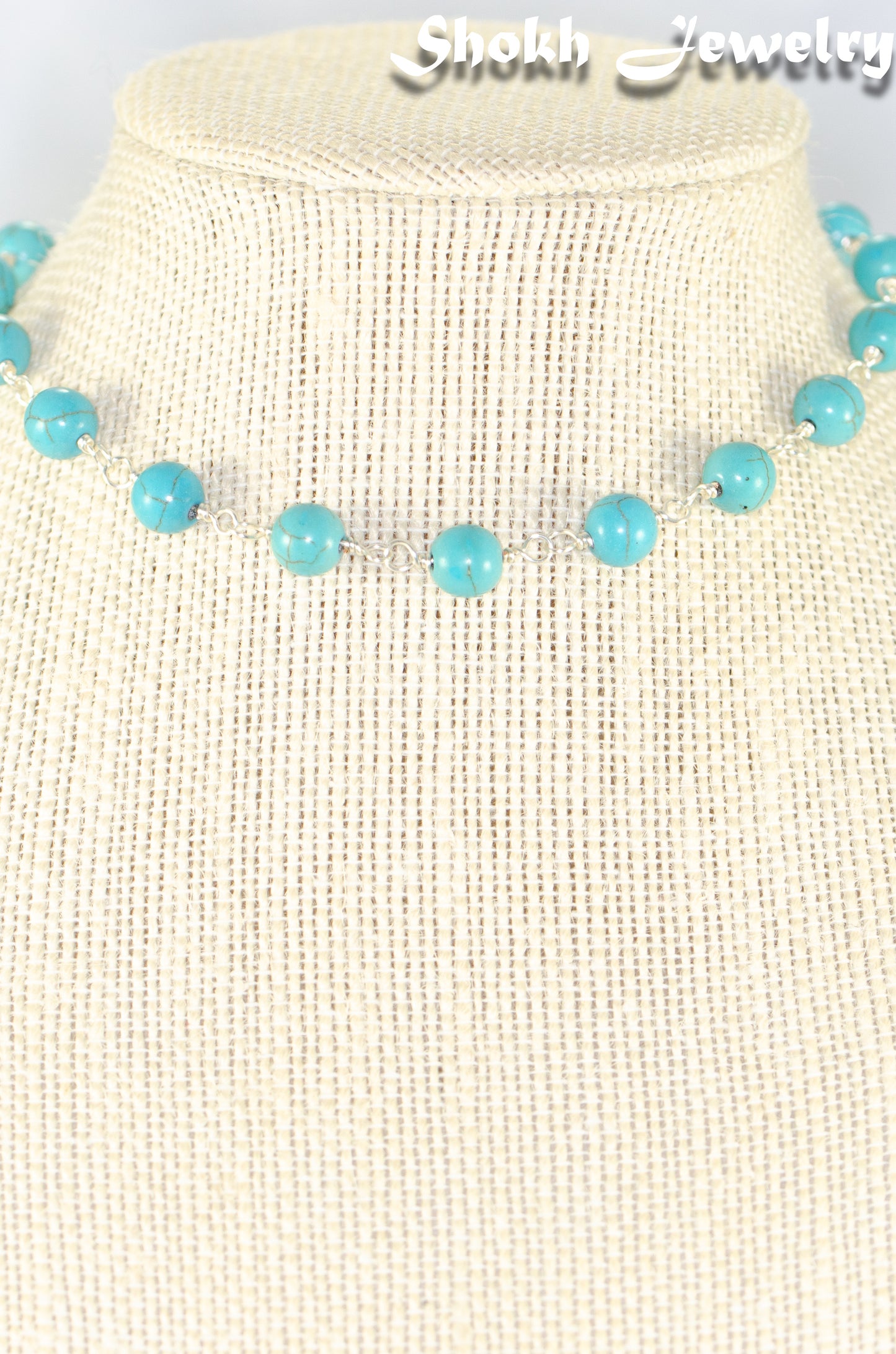 8mm Turquoise Howlite Link Choker Necklace