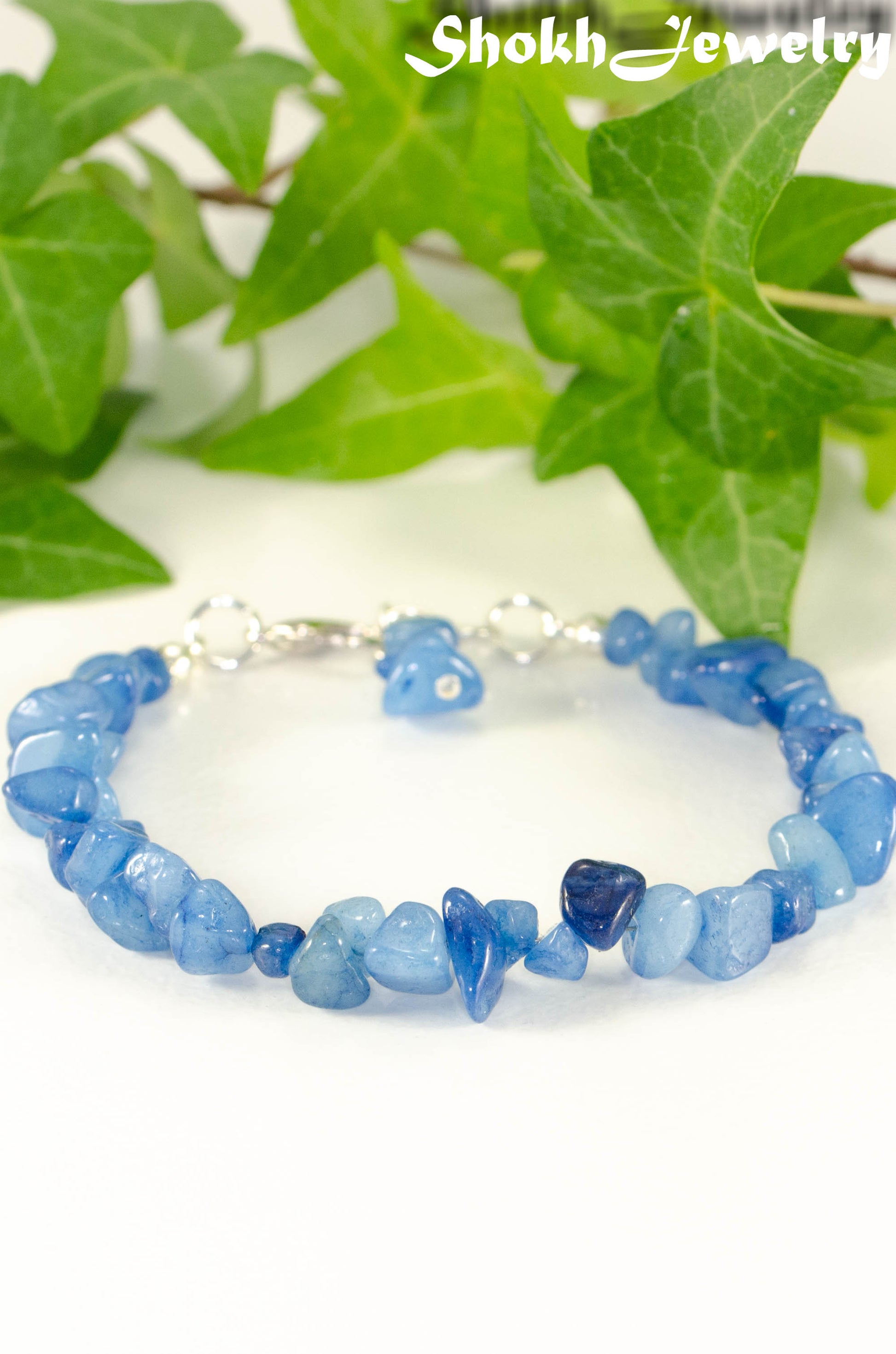 Natural Blue Quartzite Crystal Chip Bracelet.