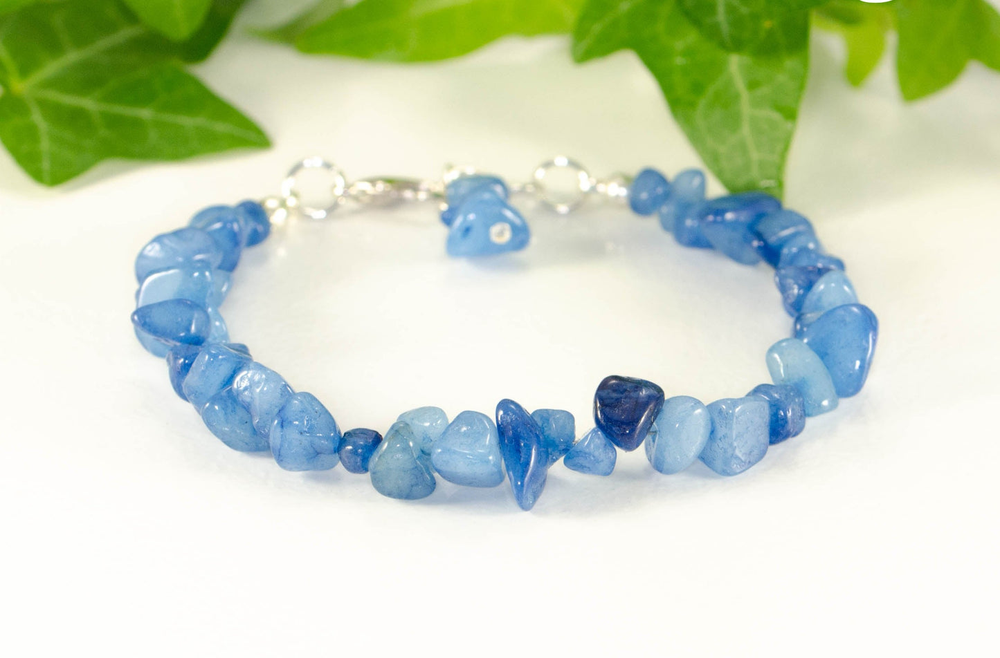 Natural Blue Quartzite Crystal Chip Bracelet.