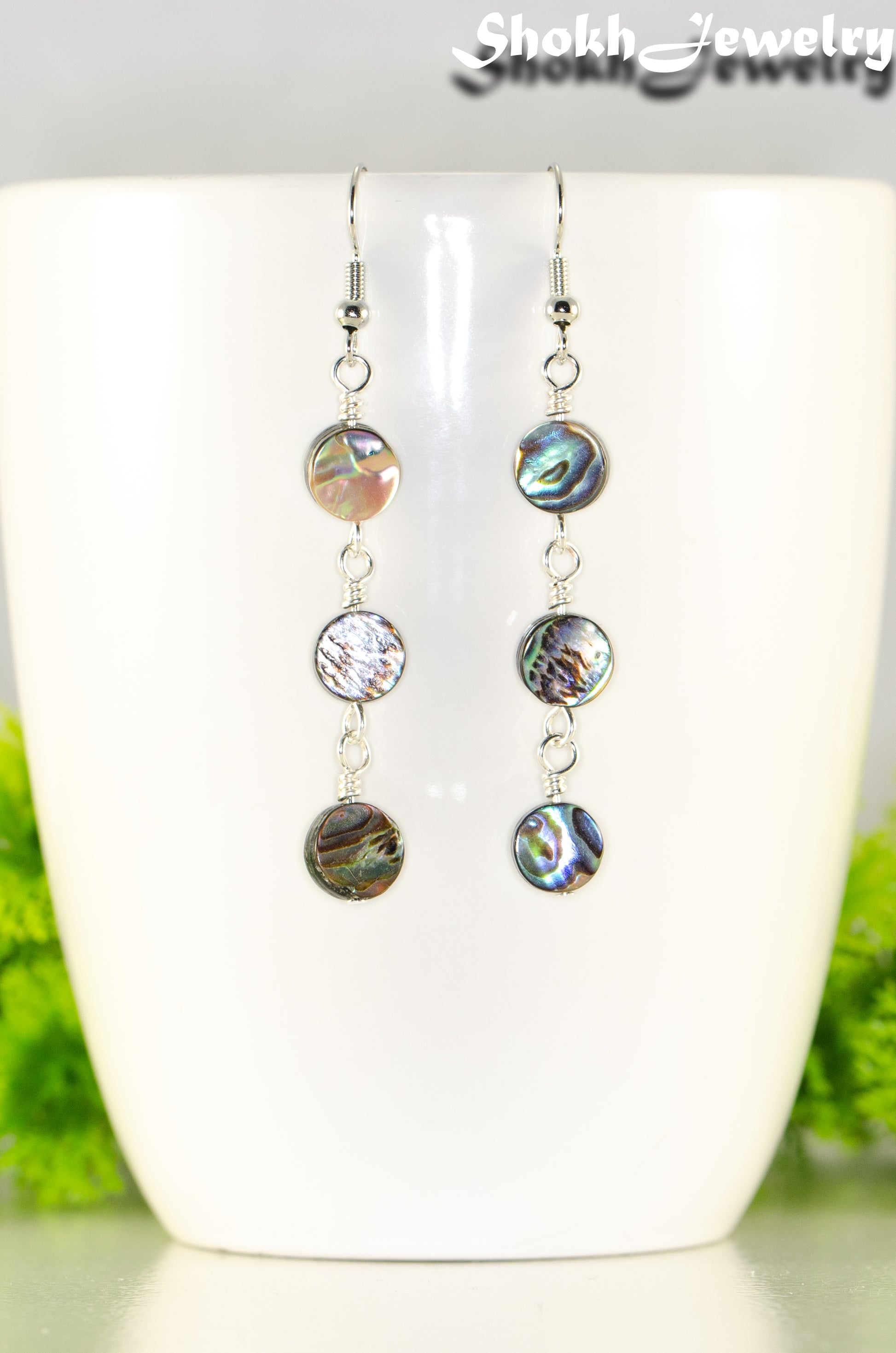Elegant Long Natural Abalone Shell Earrings.