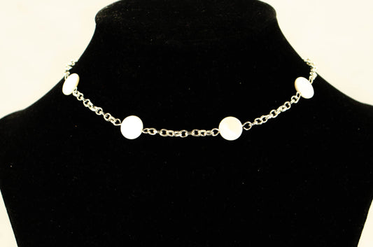 Seashell and Dainty Chain Choker Necklace displayed on a bust.