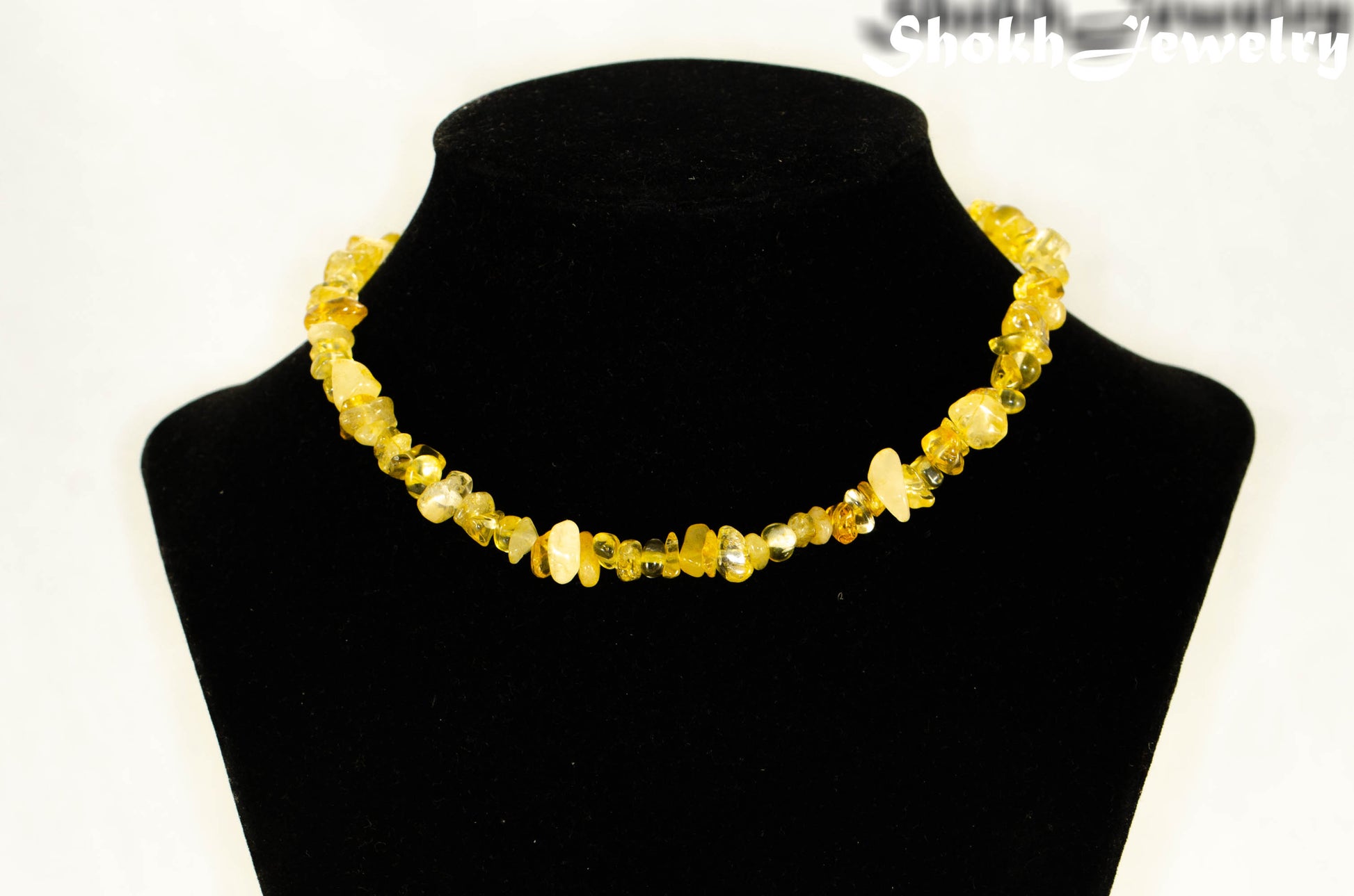 Natural Citrine Crystal Chip Choker Necklace on a bust