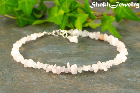Natural Rose Quartz Crystal Chip Anklet