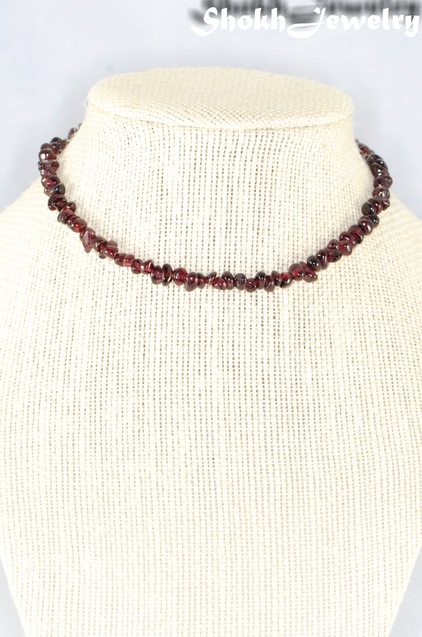 Natural Garnet Crystal Chip Choker Necklace on a bust
